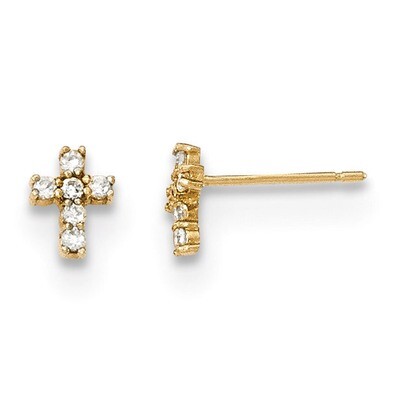 Madi K Polished CZ Diamond Cross Post Earrings 14k Gold SE2470, MPN: SE2470, 191101366239
