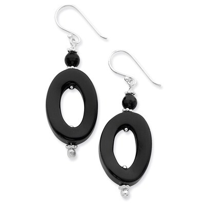 Onyx Oval Twist Dangle Earrings Sterling Silver QE6307