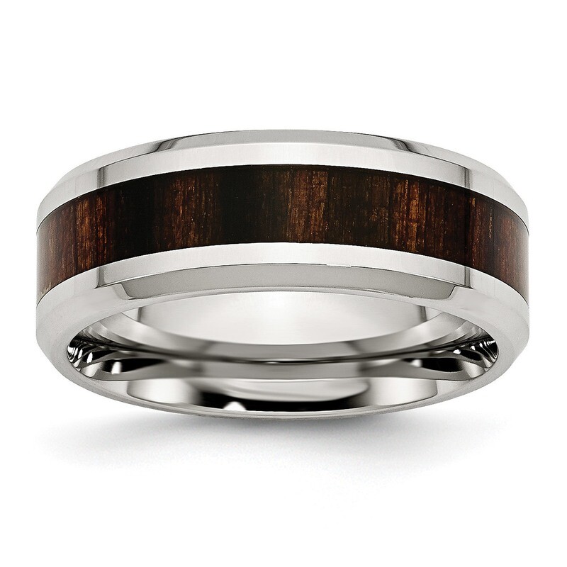 Black Wood Inlay Enameled 8.00mm Ring Stainless Steel Polished SR404, MPN: SR404, 886774306483