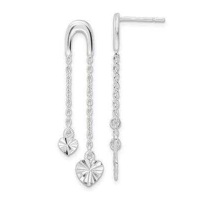 Diamond-Cut Heart Chain Dangle Post Earrings Sterling Silver Polished QE16456, MPN: QE16456, 196904…