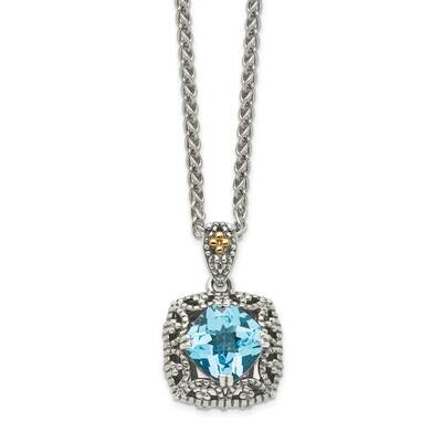Antiqued Light Swiss Blue Topaz Necklace Sterling Silver with 14k Gold Accent QTC1617, MPN: QTC1617…