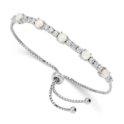 Created Opal &amp; CZ Diamond Adjustable Bracelet Sterling Silver Rhodium-plated QG4776, MPN: QG4776, 8…