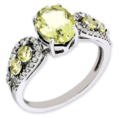 Lemon Quartz Ring Sterling Silver Diamond QR3073LQ, MPN: QR3073LQ, 883957159225