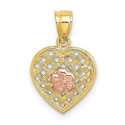 Two Tone Flower On Waven Heart Charm 14k Gold K8959, MPN: K8959, 637218021093
