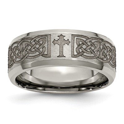 8mm Laser Design Brushed &amp; Polished Band Titanium Beveled Edge TB115K by Chisel, MPN: TB115K, 88677…