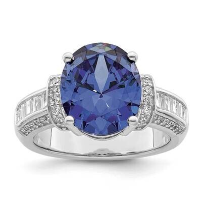Blue &amp; White CZ Diamond Ring Sterling Silver Rhodium-Plated QR7375, MPN: QR7375,