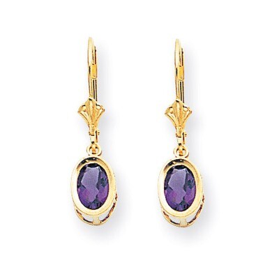 7x5mm Oval Amethyst Leverback Earrings 14k Gold XLB106AM, MPN: XLB106AM, 883957118840