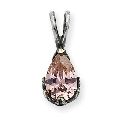 Antiqued Pink CZ Pendant Sterling Silver QP271