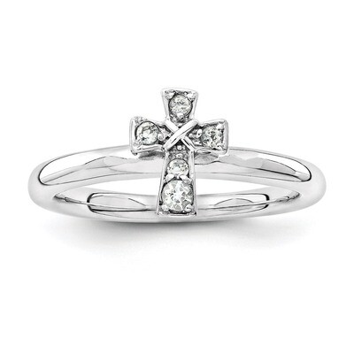 White Topaz Cross Ring - Sterling Silver Rhodium-plated QSK1633, MPN: QSK1633, 886774251844
