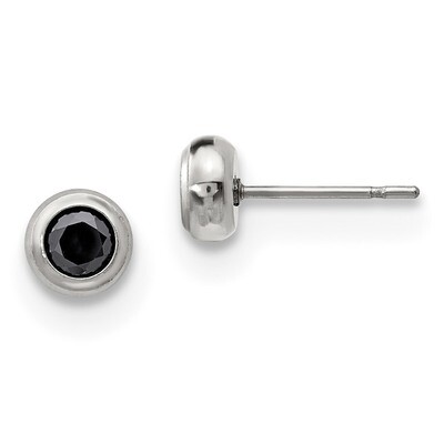4mm Bezel Black Diamond CZ Stud Post Earrings Stainless Steel Polished SRE1072 by Chisel, MPN: SRE1…