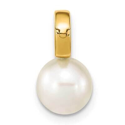 7-8mm Round White Cultured Freshwater Pearl Hinged Bail Charm 14k Gold XF777, MPN: XF777,