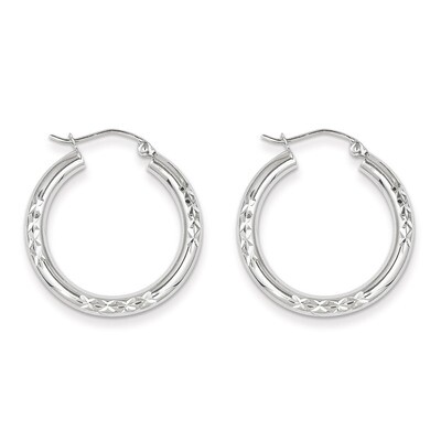 Diamond Cut 3mm Hoop Earrings 10k White Gold 10TC350, MPN: 10TC350, 883957487502