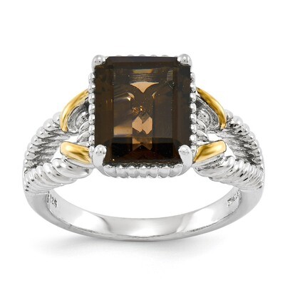 w/ Flash Gold-plate Smoky Quartz Ring Sterling Silver QR3168SQ, MPN: QR3168SQ, 883957655949