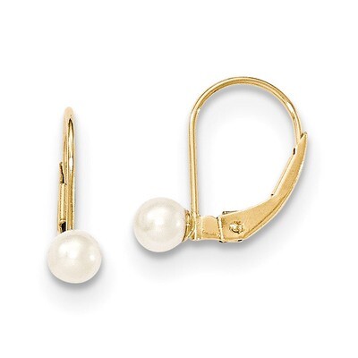 4-5mm White Fresh Water Cultured Pearl Leverback Earrings 14k Gold XF495E, MPN: XF495E, 191101434068