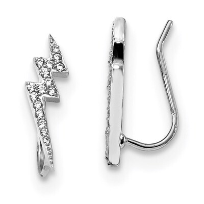 CZ Diamond Lightning Bolt Ear Climber Earrings Sterling Silver Rhodium-plated QE13670, MPN: QE13670…