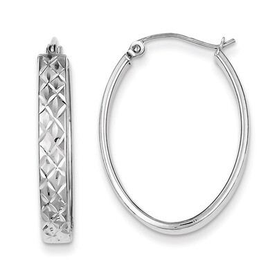 Oval Hoop Earrings Sterling Silver Rhodium-plated Diamond-Cut QE8263, MPN: QE8263, 883957460741