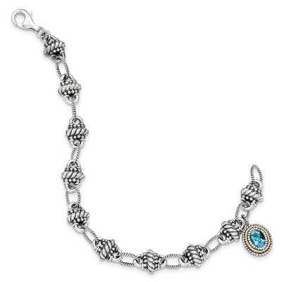 Light Swiss Blue Topaz Bracelet Sterling Silver &amp; 14k Gold QTC1284, MPN: QTC1284, 886774378336