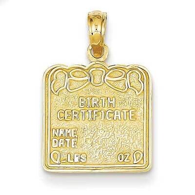 Birth Certificate Pendant 14k Gold C3994, MPN: C3994, 637218053056