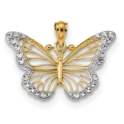 Diamond -cut Polished Open Butterfly Pendant 14k Gold &amp; Rhodium K5985, MPN: K5985, 883957874050
