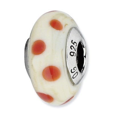 Cream with Red Dots Murano Bead - Sterling Silver QRS2230, MPN: QRS2230, 883957513218