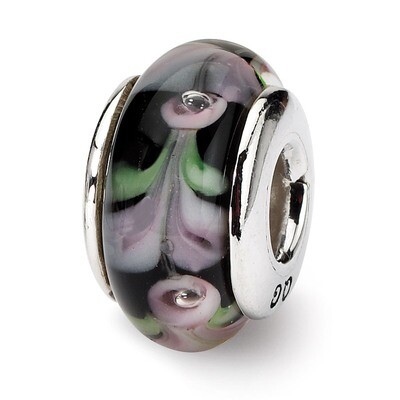 Pink Black Hand-blown Glass Bead - Sterling Silver QRS606, MPN: QRS606, 883957725161