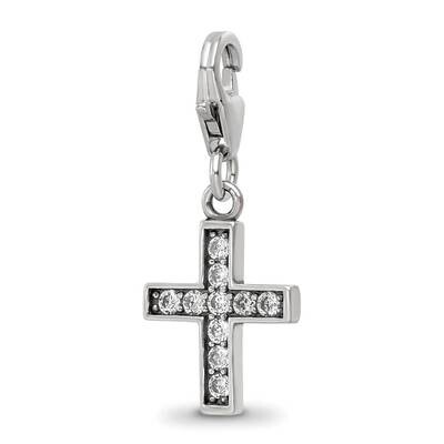 CZ Cross Click-On Bead Sterling Silver Rhodium-plated QRS4144, MPN: QRS4144,