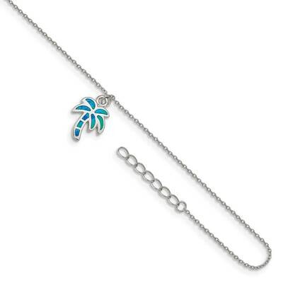 Created Blue Opal Palm Tree with 1 inch Extender Ankl Sterling Silver Rhodium-plated QG4750-9, MPN:…