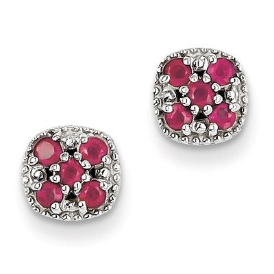 African Ruby Square Post Earrings Sterling Silver QE10109R, MPN: QE10109R, 883957480138