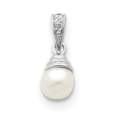 6Mm Cultured Pearl &amp; Diamond Pendant Sterling Silver Rhodium QDX300, MPN: QDX300, 883957519319