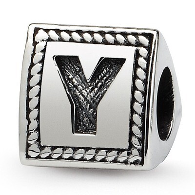 Letter Y Triangle Block Bead - Sterling Silver QRS1429Y, MPN: QRS1429Y, 883957304847