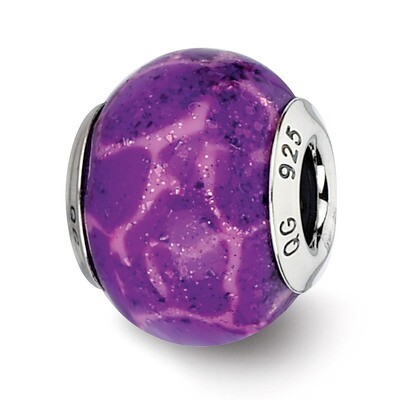 Purple &amp; Pink with Glitter Overlay Glass Bead - Sterling Silver QRS2269, MPN: QRS2269, 883957513607