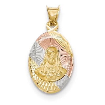 Diamond -cut Sagrado Corazon Oval Pendant 14k &amp; Rhodium Polished K5586, MPN: K5586, 191101363689