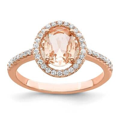 Pink &amp; White CZ Diamond Oval Ring Sterling Silver Rose-Tone QR7390, MPN: QR7390,