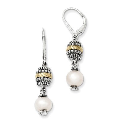 8mm Fresh Water Cultured Pearl Earrings Sterling Silver &amp; 14k Gold QTC320