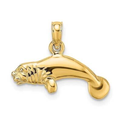 Swimming Manatee Charm 14k Gold 3-D Polished K8121, MPN: K8121, 637218061914