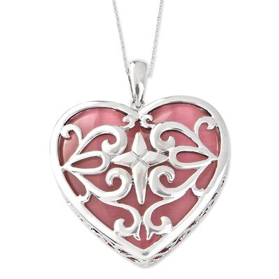 Simulated Cat&#39;s Eye Heart Acceptance 18 Inch Necklace Sterling Silver QSX503, MPN: QSX503, 88677497…
