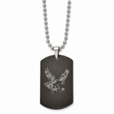 Eagle Dog Tag Black IP-plated CZ Stone Stone Polished Necklace Stainless Steel SRN1357-22 by Chisel…