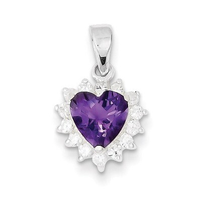 Amethyst &amp; Diamond Pendant Sterling Silver QC2177, MPN: QC2177, 815479012283