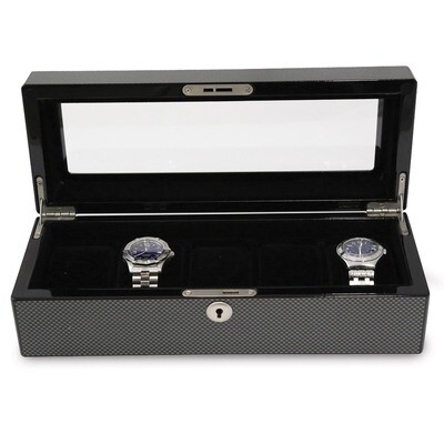 Lacquered Grey Carbon Fiber 5 Watch Case with Glass Top &amp; Lock GM13151, MPN: GM13151, 797140576570