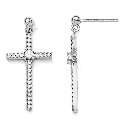Cross Dangle Earrings Sterling Silver &amp; Cubic Zirconia Polished QMP288, MPN: QMP288, 886774577791