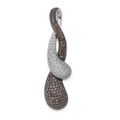 Sterling Silver Rhodium-plated Brown &amp; Clear CZ Pendant QMP1518