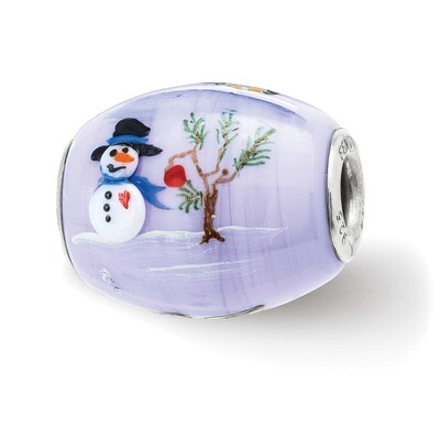 Snow Buddies Large Fenton Glass Bead Sterling Silver Hand Painted QRS3889, MPN: QRS3889, 19727658746