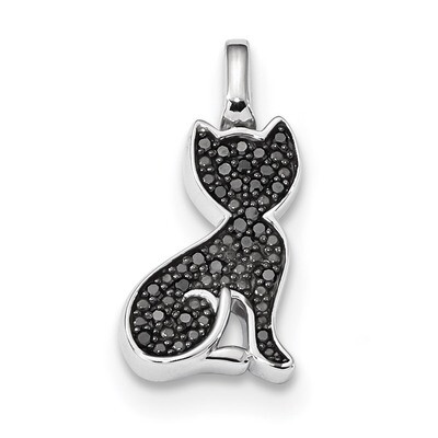 0.25ct. Black &amp; White Diamond Reversible Cat Pendant Sterling Silver Rhodium QDX1258, MPN: QDX1258,