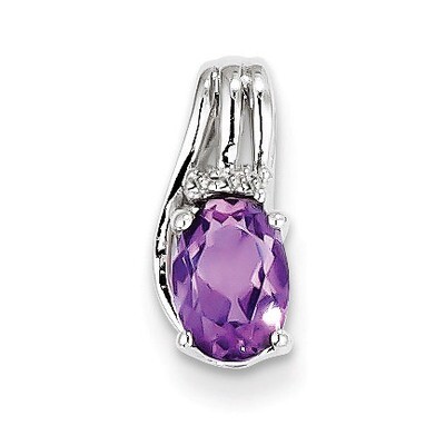 Amethyst Oval Pendant Sterling Silver Rhodium-plated Diamond QP2979AM, MPN: QP2979AM, 883957461762