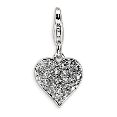 3-D Synthetic Diamond &amp; Red Enamel Heart Charm Sterling Silver QCC126 by Amore La Vita, MPN: QCC126…