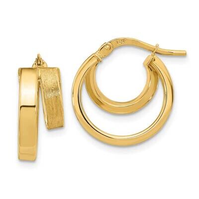 Brushed Square Tube Double Hoop Earrings 14k Gold Polished TF1963, MPN: TF1963, 191101785917