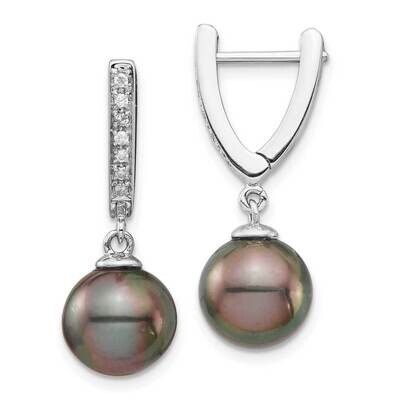9-10mm Round Saltwater Cultured Tahitian Pearl Diam Dangle Earrings 14k White Gold XF733E, MPN: XF7…