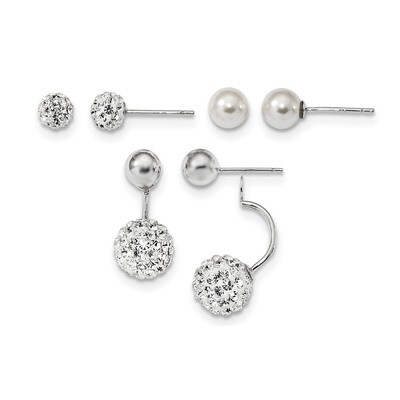 Set of 3 Mother of Pearl Crystal Front Back Earrings Sterling Silver Rhodium QE13850SET, MPN: QE138…