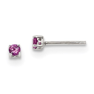 3mm Round Created Pink Sapphire Post Earrings Sterling Silver QBE25OCT, MPN: QBE25OCT, 883957179155