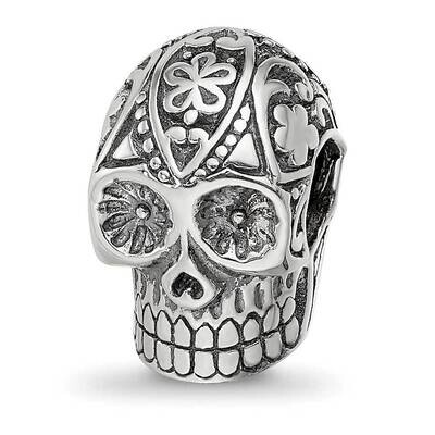 Antiqued Calaveras Skull Bead Sterling Silver QRS4268, MPN: QRS4268,